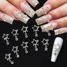 10pcs Pentagram Star Nail Art Charm Shiny Heart Saturn Planet Rhinestones 3D Nail Decoration Glitter Nail Manicure Accessories