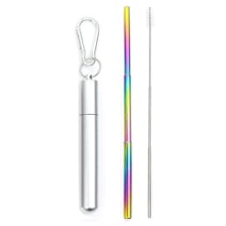 Reusable Telescopic Straw Metal 304 Stainless Steel Straw with Cleaning Brush Carry Case Collapsible Portable Drinking Straw Set
