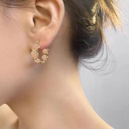 Sweet Girls' Pink Round Opals Hoop Earrings 2025 New Design Jewelry Luxury Accessories Suitable for Women's Daily Wear Earrings