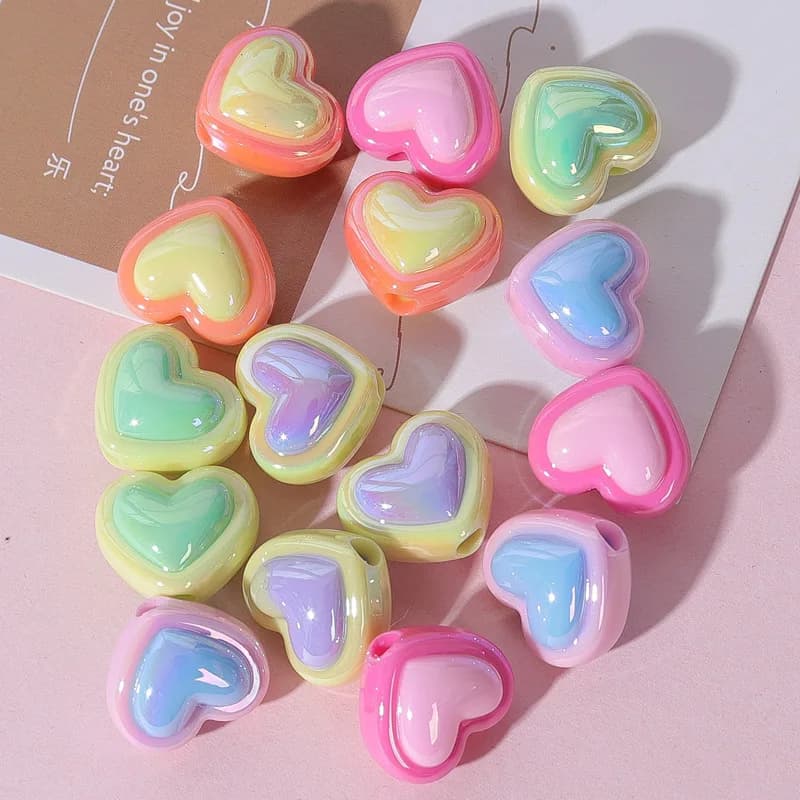 10Pcs 15x17MM Plating Double Color Acrylic Beads Heart Shape Loose Beads Charms for DIY Jewelry Making Necklace Bracelets