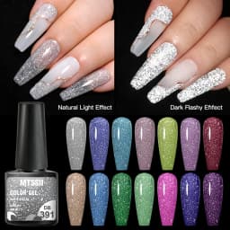 Mtssii Reflective Glitter Gel Pink Sparkling Sequins Gel Nail Polish Soak Off UV Nail Gel Semi-permanent Nail Art Decoration