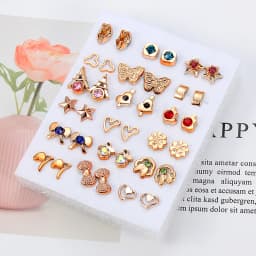 18 Pairs Colorful Rhinestone Hollow Flower Animal Mix Style Plastic Stud Earrings Set For Women Girls