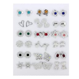18 Pairs Colorful Rhinestone Hollow Flower Animal Mix Style Plastic Stud Earrings Set For Women Girls