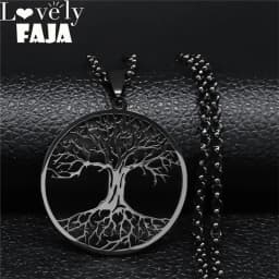 2026 Tree of Life Stainless Steel Long Necklace for Men Black Color Necklaces & Pendants Jewelry Cadenas Para Hombre N834S03