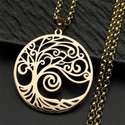 2026 Tree of Life Stainless Steel Long Necklace for Men Black Color Necklaces & Pendants Jewelry Cadenas Para Hombre N834S03