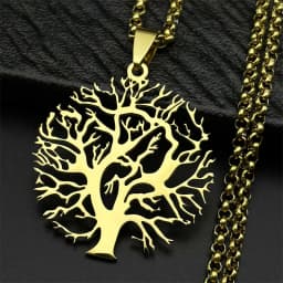 2026 Tree of Life Stainless Steel Long Necklace for Men Black Color Necklaces & Pendants Jewelry Cadenas Para Hombre N834S03
