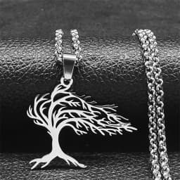 2026 Tree of Life Stainless Steel Long Necklace for Men Black Color Necklaces & Pendants Jewelry Cadenas Para Hombre N834S03