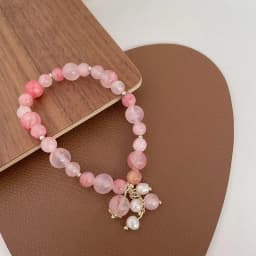 Pink Crystal Natural Stone Bracelet Reiki Energy Strand Bracelets Bangles For Women Prayer Blessing Health Wristband Jewelry A-