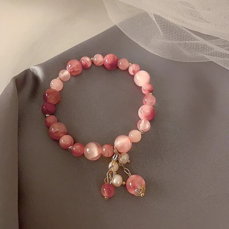 Pink Crystal Natural Stone Bracelet Reiki Energy Strand Bracelets Bangles For Women Prayer Blessing Health Wristband Jewelry A-
