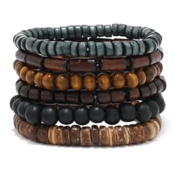 6pcs/set Fashion Men's Hand-beaded Bracelet Vintage Style Multi-layer Stretch Thread Wood Bead Coconut Shell Charm Bracelet