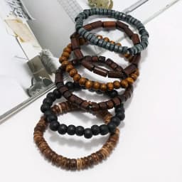 6pcs/set Fashion Men's Hand-beaded Bracelet Vintage Style Multi-layer Stretch Thread Wood Bead Coconut Shell Charm Bracelet