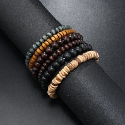 6pcs/set Fashion Men's Hand-beaded Bracelet Vintage Style Multi-layer Stretch Thread Wood Bead Coconut Shell Charm Bracelet