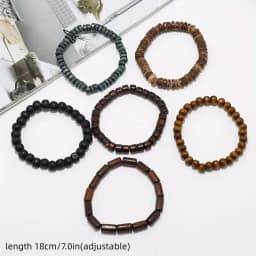 6pcs/set Fashion Men's Hand-beaded Bracelet Vintage Style Multi-layer Stretch Thread Wood Bead Coconut Shell Charm Bracelet