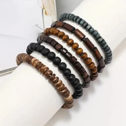6pcs/set Fashion Men's Hand-beaded Bracelet Vintage Style Multi-layer Stretch Thread Wood Bead Coconut Shell Charm Bracelet
