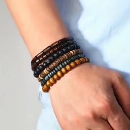 6pcs/set Fashion Men's Hand-beaded Bracelet Vintage Style Multi-layer Stretch Thread Wood Bead Coconut Shell Charm Bracelet