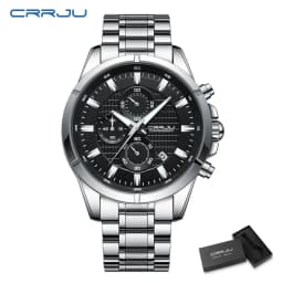 CRRJU Men Watch Full Steel Top Brand Luxury Sports Quartz Watch Men Waterproof Luminous Auto Date Wristwatch Relogio Masculino