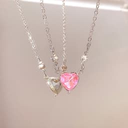 Y2K Pink Planet Heart Zircon Pendant Necklaces Women Fashion Aesthetic Clavicle Chain Necklace Valentines Day Gift Party Jewelry