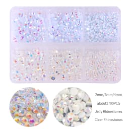 2700Pcs/Box 2/3/4mm AB Jelly Nail Rhinestones Resin Flatback Clear Nail Gem Stone for DIY Nail Art Decoration Accessories