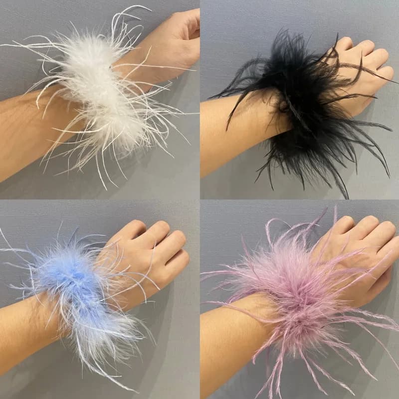 luxury Ostrich feathers cuffs for women arm warmer fur Soft feathers wrist cuffs Women's Feathers Bracelets fur cuffs Accessorie