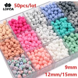LOFCA 50Pcs/Lot Silicone Bead 9/12/15MM Used In Jewelry Making Necklace Bracelets Keychain Jewelry Accessories