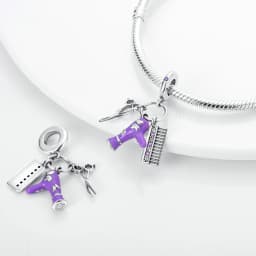 Silver Plated Purple Charms Flower Butterfly Dangle Charm Beads Fit Original Bracelet Diy Pendants