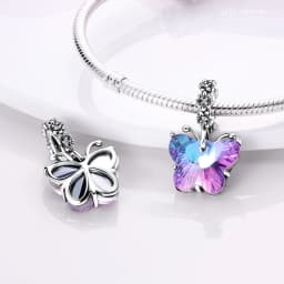 Silver Plated Purple Charms Flower Butterfly Dangle Charm Beads Fit Original Bracelet Diy Pendants