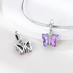 Silver Plated Purple Charms Flower Butterfly Dangle Charm Beads Fit Original Bracelet Diy Pendants
