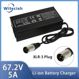 60V Fast Charger 67.2V/5A for 16s 60V Lithium Battery Charger GX16/IEC Connector Strong Heat