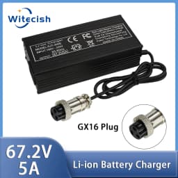 60V Fast Charger 67.2V/5A for 16s 60V Lithium Battery Charger GX16/IEC Connector Strong Heat