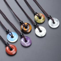 20mm Circle Donut Healing Crystals Necklace Natural Chakra Gemstone Stone Amulet Lucky Coin Donuts Charm Protection Quartz Agate