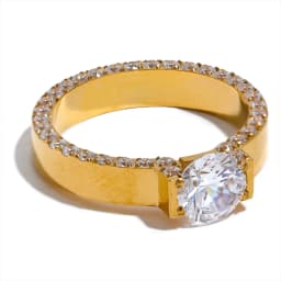 Yhpup Luxury Bling AAA Cubic Zirconia Stainless Steel Fashion Wedding Ring Women High Quality Exquisite Anniversary Jewelry Gift
