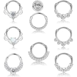 Drperfect 16G Septum Clicker Ring Stainless Steel CZ Opal Cartilage Helix Tragus Daith Earring Nose Rings Hoop Piercing Jewelry