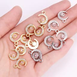 10Pcs Exquisite Zircon Alloy Sun Moon Pendant Handmade Jewelry Making Necklace Earrings Charms Diy Craft Accessories Findings