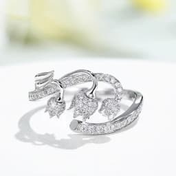 Huitan Aesthetic Flower Adjustable Finger Ring Female Brilliant Zirconia Jewelry for Engagement Ceremony Delicate Accessories