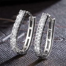 Huitan Luxury Full Paved CZ Hoop Earrings for Women Simple Elegant Lady's Ear Earrings Wedding Party Daily Wear Fashion Jewelry