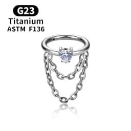 ASTM F136 G23 Titanium Women Tragus Cartilage Helix Conch Piercing Hoop Earrings Chain 16G Zircon Ear Piercing Ring Body Jewelry