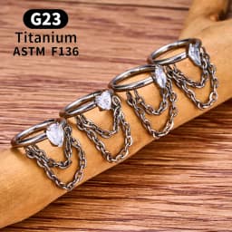 ASTM F136 G23 Titanium Women Tragus Cartilage Helix Conch Piercing Hoop Earrings Chain 16G Zircon Ear Piercing Ring Body Jewelry