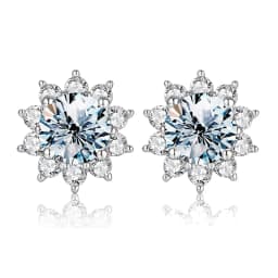 DiamondWorld Sparkling 0.5CT Moissanite Diamond Halo Sun Flower Stud Earrings for Women 925 Sterling Silver Party Fine Jewelry