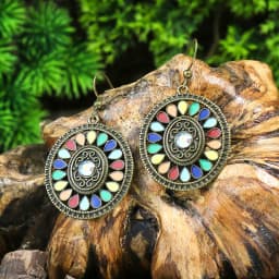 New Bohemian Alloy Earrings Round Drop Oil Multicolor Diamonds Sun Flower Distinctive Embellishment Gifts Party