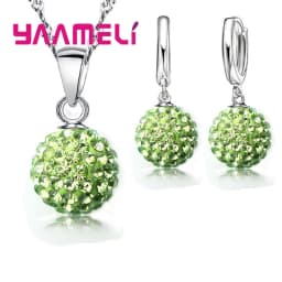 925 Sterling Silver Stamped Bridal Jewelry Sets Women Girls Wedding Gifts Austrian Crystal CZ Disco Ball Necklace Hoop Earrings