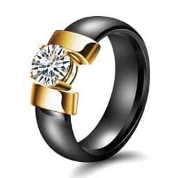 White Black Ceramic Rings Plus Cubic Zirconia For Women Gold Color Stainless Steel Women Wedding Ring Engagement Jewelry 6mm