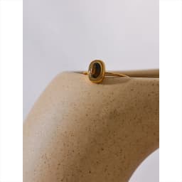 Yhpup Fashion Natural Stone Stainless Steel Oval Thin Chic Ring Women 18K PVD Plated Waterproof Jewelry Accessories Gift