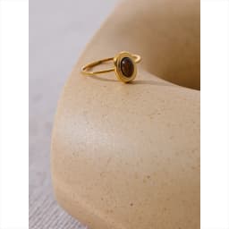 Yhpup Fashion Natural Stone Stainless Steel Oval Thin Chic Ring Women 18K PVD Plated Waterproof Jewelry Accessories Gift
