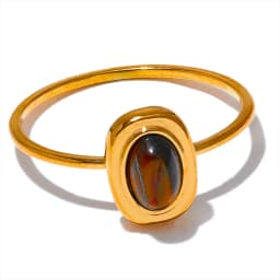 Yhpup Fashion Natural Stone Stainless Steel Oval Thin Chic Ring Women 18K PVD Plated Waterproof Jewelry Accessories Gift