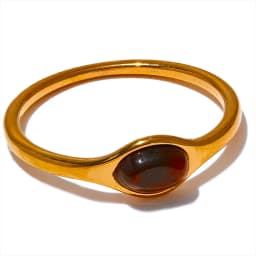 Yhpup Fashion Natural Stone Stainless Steel Oval Thin Chic Ring Women 18K PVD Plated Waterproof Jewelry Accessories Gift