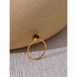 Yhpup Fashion Natural Stone Stainless Steel Oval Thin Chic Ring Women 18K PVD Plated Waterproof Jewelry Accessories Gift