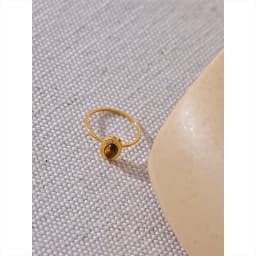 Yhpup Fashion Natural Stone Stainless Steel Oval Thin Chic Ring Women 18K PVD Plated Waterproof Jewelry Accessories Gift