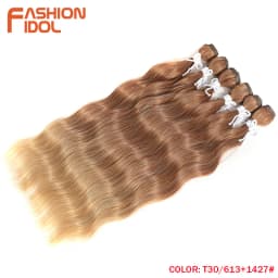 FASHION IDOL 6Pcs Water Wave Hair Bundles Synthetic Hair Extensions 20 inch Ombre Blonde Fake Hair Weave Body Wave Fiber Hair