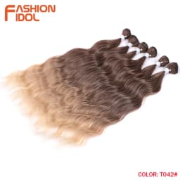 FASHION IDOL 6Pcs Water Wave Hair Bundles Synthetic Hair Extensions 20 inch Ombre Blonde Fake Hair Weave Body Wave Fiber Hair