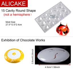 Chocolate Mold 15 Cavity Polycarbonate Chocolate Moulds Volcano Candy Bonbons Forms Confectionery Baking Tools φ1.58"xH0.24"